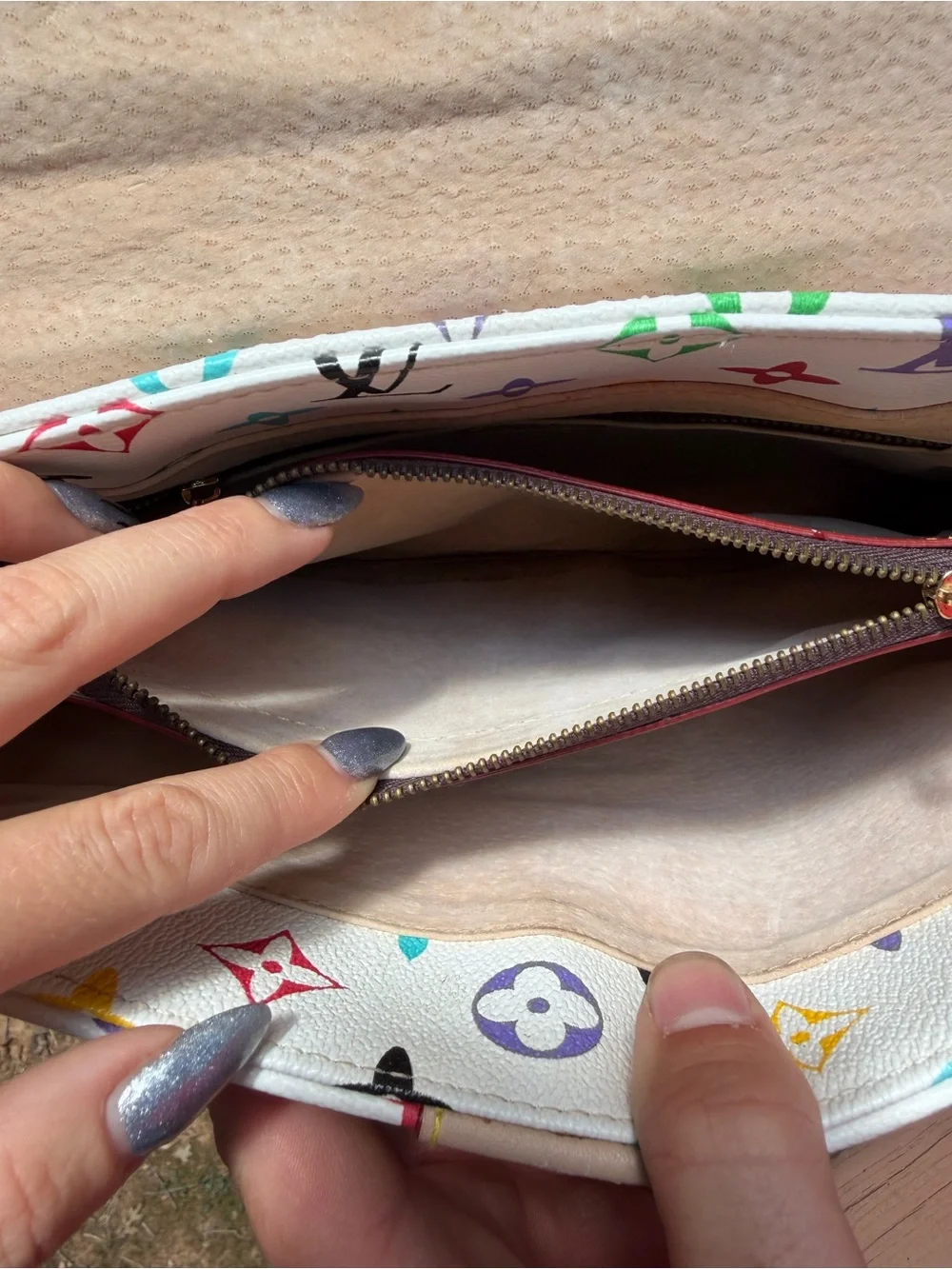 White Multicolor Monogram Satchel with Pom Charm